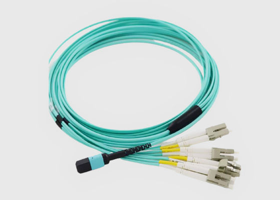 8 vezel OM3 Aqua Female aan Mannelijke MPO aan Kabel van de de Vezeldoorbraak van 4x LC de Duplex