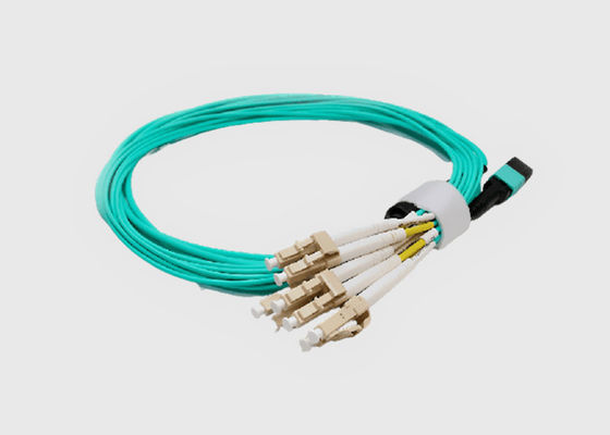 8 vezel OM3 Aqua Female aan Mannelijke MPO aan Kabel van de de Vezeldoorbraak van 4x LC de Duplex