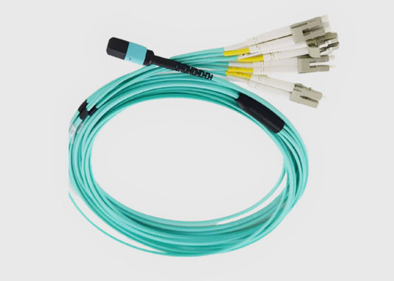 8 vezel OM3 Aqua Female aan Mannelijke MPO aan Kabel van de de Vezeldoorbraak van 4x LC de Duplex